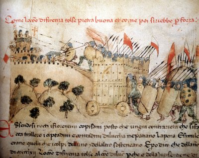 Byen Firenze erobrede Pietrabuona, som indbyggerne i Lucca senere overtog - i "Croniche del Sercambi", omkring 1400. Nationalarkiv, Lucca. af Unknown artist