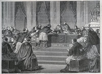 Præsten fra Frankrig og Italien mødtes i Paris til forsamlingen af det franske nationalråd den 9. juni 1811 under formandskab af kardinal Fesch (1763 - 1839). af Unknown artist