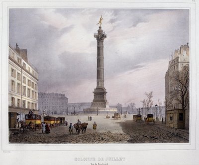 Julisøjlen (Place de la Bastille) set fra Boulevard Beaumarchais af Unknown artist