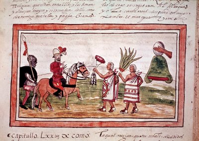 Erobringen af Mexico af den spanske conquistador Hernando Cortes (Hernan eller Fernando Cortes eller Cortez af Unknown artist