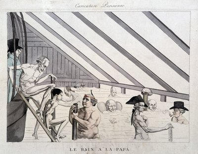 Daddy bath: karikatur på svømmebassinerne i Paris af Unknown artist