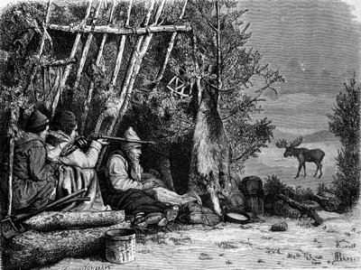 Dagligdagen for fangere (professionelle jægere) i Canada: to rensdyrjægere. Indgravering af det 19. århundrede. af Unknown artist