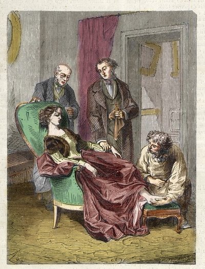 Hannah Greeners død forårsaget af indånding af for meget chloroform (anæstesi) - 1848 - Hannah GREENER, en 15-årig pige bukker under for en synkope under en chloroform anæstesi administreret for at betjene en inkarneret negl - gravering af Unknown artist