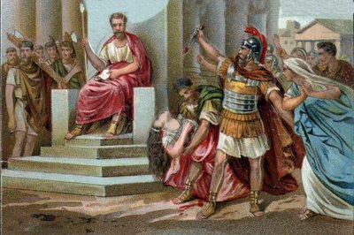Virginias død I 449 f.Kr. hævder Appius Claudius, decemvir under Republikken Rom, Virginia (Verginia), datter af Centurion Virginius (Verginius), som han er forelsket i, ligesom sin slave. Ved at misbruge sin magt får han hende til at stoppe. Decemviren c af Unknown artist