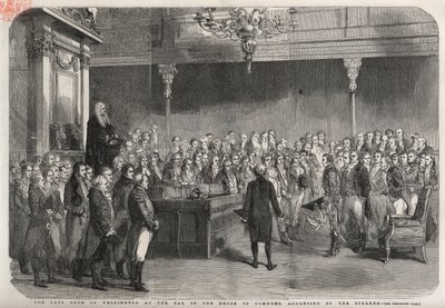Hertugen af Wellington (Arthur Wellesley (1769-1852) (hertug af Wellington) står ved baren i Underhuset for at modtage lykønskninger fra højttaleren med hans sejr ved Vimeiro, halvøkrig af Unknown artist