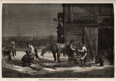 Den ferrant marechal, i forstaden til Moskva. Tegning af Henriet, til illustration af hans rejse til de russiske baltiske provinser i 1851-54. Indgravering i "" Le tour du monde"", redigeret af Edouard Charton af Unknown artist
