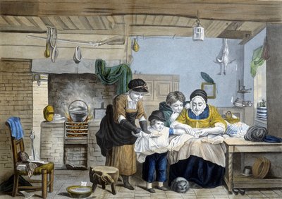 Fingeren skærer: familielæge scene. af Unknown artist