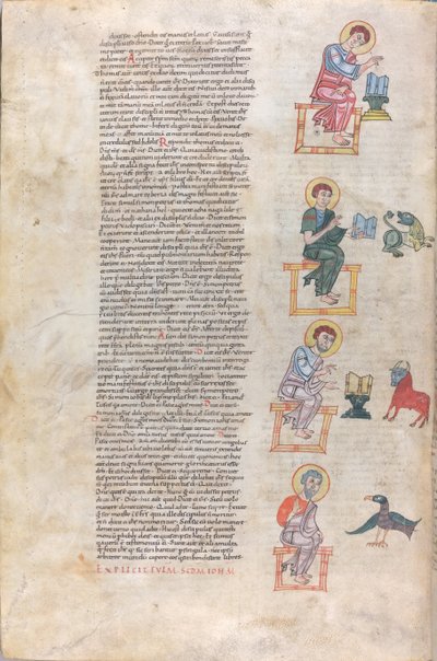 De fire evangelister med deres symboler: Matthæus, Lukas, Markus, Johannes af Unknown artist