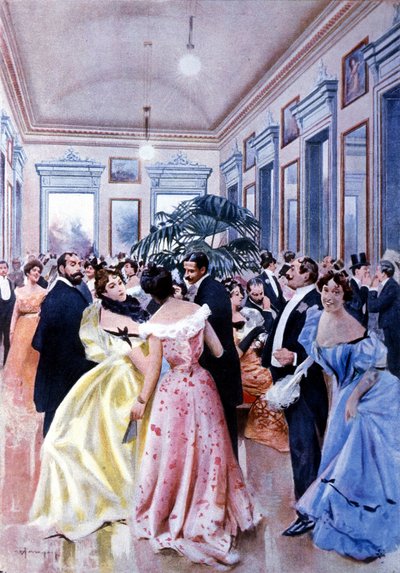 Foyeren til teateret La Scala (Teatro alla Scala) i Milano. 1890. af Unknown artist