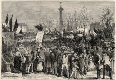 Skinkemessen, Boulevard Bourdon i det 4. arrondissement i Paris nær Place de la Bastille. Et skilt reklamerer for multekød (Hyperphagia). Indgravering i "The Universe illustrious" af Unknown artist