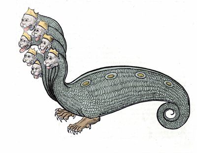 Hydraen med de syv hoveder er en vandslange med en hundekrop. af Unknown artist