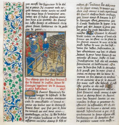 Den retslige kamp mellem Jacques le Gris og Jean de Carrouges. Blomsterkant. af Unknown artist