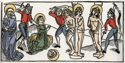 Sankt Felicites og hans syv sønner af Roms martyrium Indgravering fra "Leben der Heiligen - sommerteil" (Helgenbogen) af Jacobus (James) af Voragine (1228-1298). Lübeck 1488. af Unknown artist