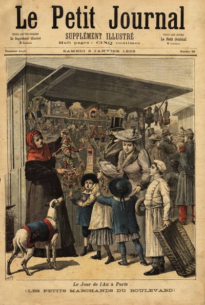 Købmændene og deres boulevard vises på årets dag i Paris. Indgravering i "" Le petit journal"" 2/01/1892. Selvas samling. af Unknown artist