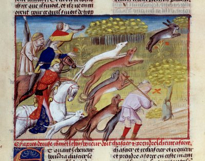 Miniatureharejagten fra ""The book of hunting"" af Gaston III Phoebus, greve af Foix, Lord of Bearn (1331-1391) af Unknown artist