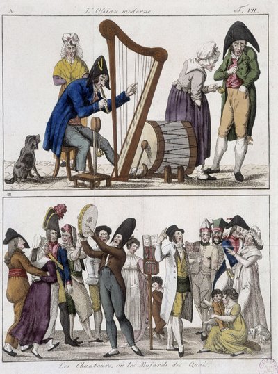 Det moderne Ossian (mandsorkester) og "" Sangerne eller moserne på havnen""" (Musikere fra gaderne) - billede af Epinal af Unknown artist