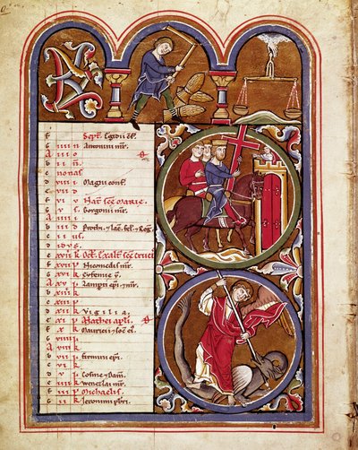September måned, landbrugsarbejde (høst, tærskning af hveden med en blomst), festen for korsets ophøjelse, St. Cividale, Mus af Unknown artist