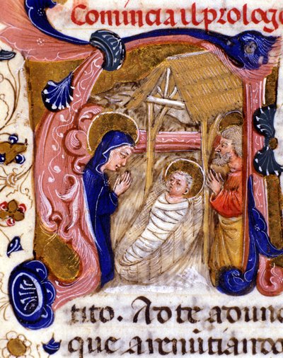 Fødselen. 15. århundredes manuskript. af Unknown artist