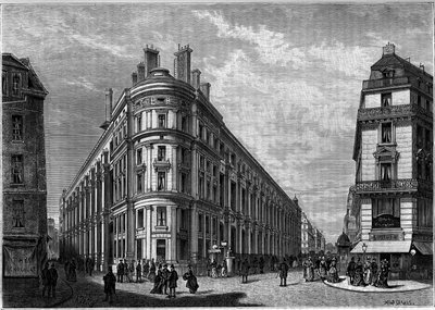 Det nye Hotel des Postes på Rue du Louvre i Paris efter dets genopbygning. Indgravering i journalen ""Ungdom"" af Unknown artist