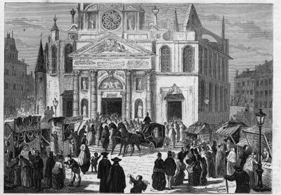 Novenen fra Sainte Genevieve ved kirken Saint Etienne du Mont (Saint-Etienne-du-Mont) i Paris af Unknown artist