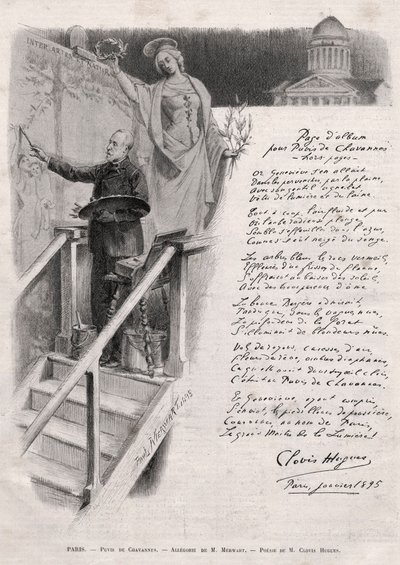 Maleren Puvis de Chavannes (1824-1898) beskæftiger sig med maleri - allegori af M. Merwart med en poesi af Clovis Hugues af Unknown artist