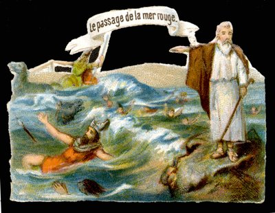Passagen af Det Røde Hav (Moses) - Kromolitografi fra det 19. århundrede af Unknown artist