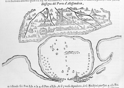 Havnen i Alexandria. 1600-tals tegning. af Unknown artist