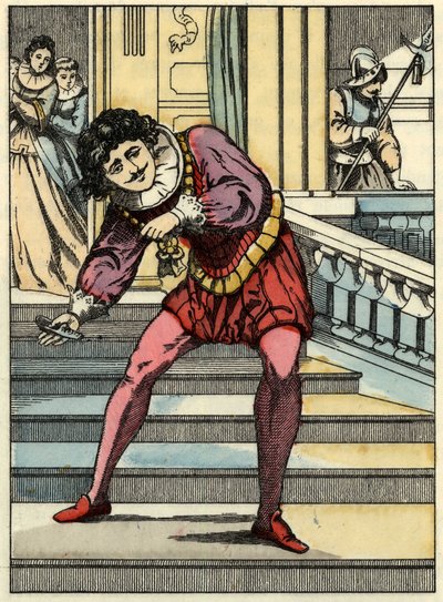 Prinsen henter glasskoen fra Askepot. Illustration af Charles Perraults fortælling "Askepot eller La petite slipper de verre" af Unknown artist
