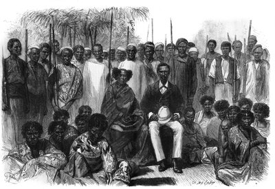 Dronningen af Sakalaves, Anarina og hendes mand af howa-oprindelse, kom under Frankrigs beskyttelse under ekspeditionen fra Madagaskar. Gravering i "" Le Monde Illustré"" af Unknown artist