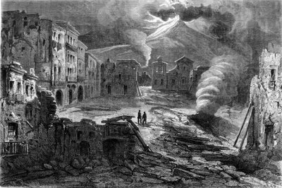Resten af Piazza de Torre del Greco under Vesuvs udbrud den 8/12/1861. af Unknown artist