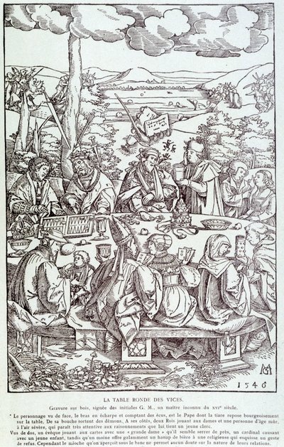 Lasternes runde bord: leg, grådighed, begær, stolthed... - Gravering 1546 af Unknown artist