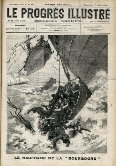 Det transatlantiske skibsvrag "Burgogne"-indgraveringen i "Det berømte fremskridt"" fra juli 1898. af Unknown artist