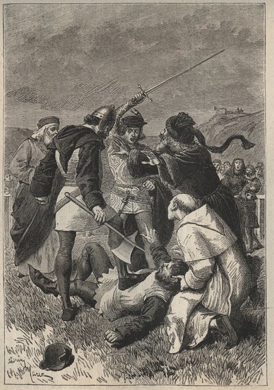 Bagvaskelsen af Rothsay - illustration fra det 19. århundrede til den historiske roman "The Pretty Girl of Perth or Valentine