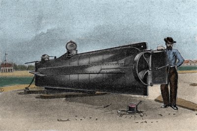 Ubåden (ubåden) CSS H. L. Hunley, der blev brugt af de konfødererede staters flåde under løsrivelseskrigen. 1861-1865 Stik af 1800-tallet af Unknown artist