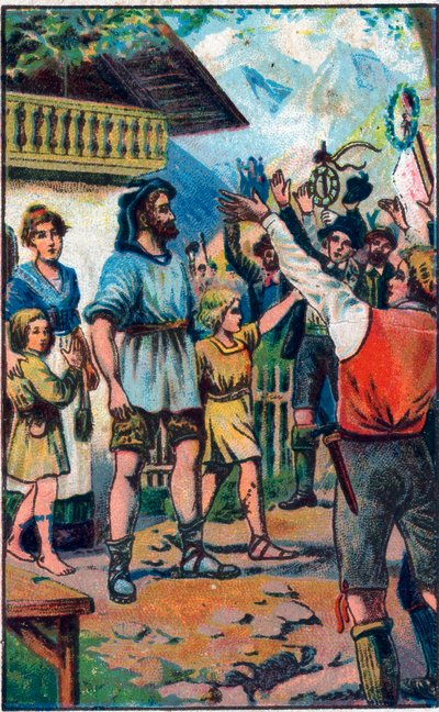 Hyldesten af konføderen til Guillaume Tell (William Tell) (legendariske helte fra schweizisk uafhængighed) Kromolitografi fra slutningen af det 19. århundrede. af Unknown artist