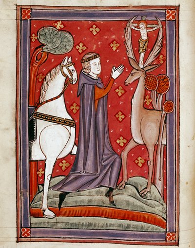 Synet af Sankt Eustatius Sankt Eustachius står over for en hjort, der bærer et billede af Kristus, korsfæstes mellem hans skove. Miniature fra et manuskript fra 1200-tallet. Biblioteca Marciana, Venedig af Unknown artist