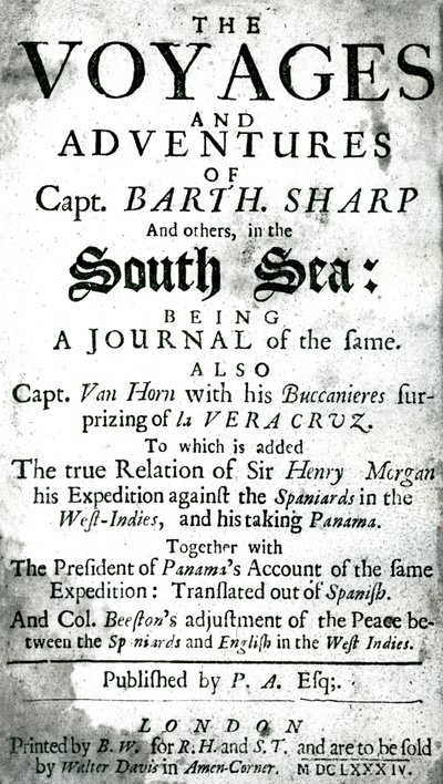 Kaptajn Bartholomew Sharps og andres rejser og eventyr i Sydhavet, ca. 1684 af Unknown artist