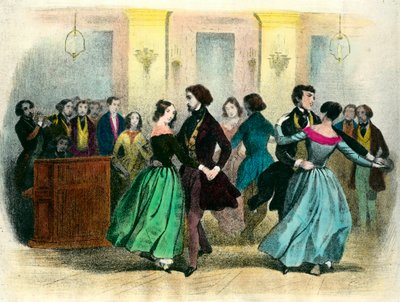 Valsen: en bold i middelklassen. 1800-tallets litografi. af Unknown artist