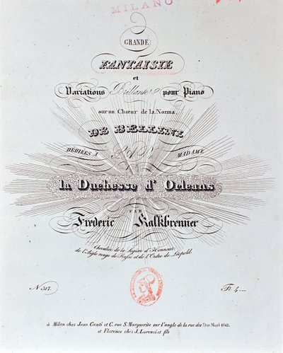 Titelside med partitur af Grande Fantaisie af F Kalkbrenner af Unknown artist