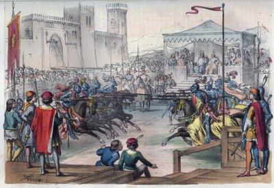 Turnering i anledning af brylluppet af Isabelle (Isabella, Elizabeth) af Baviere (1371-1435) og Charles VI - Turnering i anledning af brylluppet mellem Isabelle (Isabella, Elizabeth) af Bayern (1371-1435) og Charles VI af Frankrig - gravering fra af Unknown artist