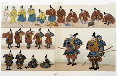 Traditionelt japansk Samurai-tøj - i "" The Historical Costume"" af Racinet af Unknown artist