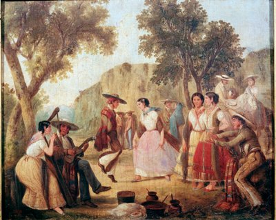 Traditionel mexicansk dans Maleri af det 19. århundredes Mexico, National Historic Museum, Chapultepec Castle af Unknown artist