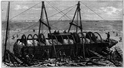 Transport af obelisken kendt som "Needle of Cleopatra" fra Egypten til England af Unknown artist