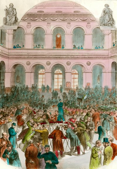 Affald af bytteagenter på Bourse de Paris Gravering 1856 Privat samling af Unknown artist