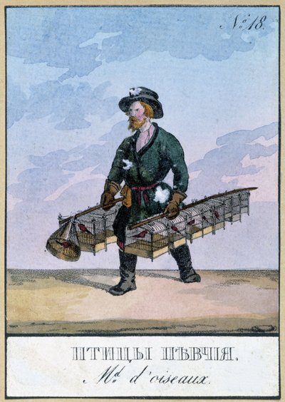 Rejsende fuglehandler - Indgravering af det 19. århundrede af Unknown artist