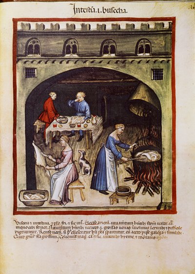 Behandl en medicin: "" kogning af tarme og indvolde af dyr""". Side taget fra "" Tacuinum sanitatis"" (Cod. ser. nov. 2644) Omkring 1400 Wien, Osterreichische Nationalbibliothek af Unknown artist