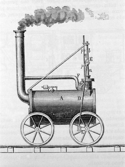 Trevithick lokomotiv. 1800-tals gravering. af Unknown artist