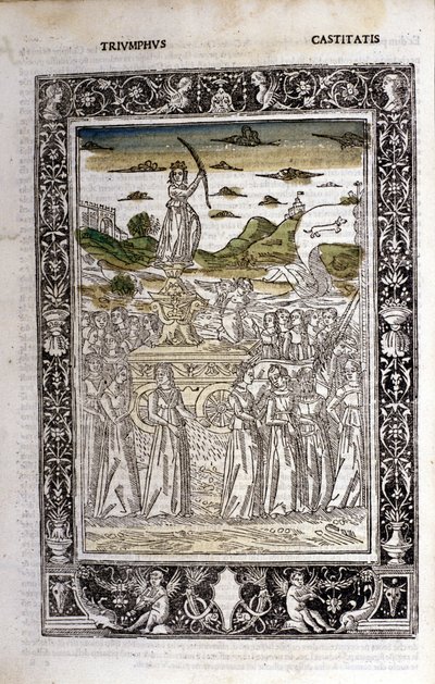 Triumf for Petrarkas kyskhed (Francesco Petrarca). Miniature sd. Bibl. Trivulziana, Milano. af Unknown artist