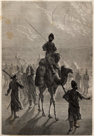 Tyrkiske fanger taget til Teheran med det formål at udveksle nag eller udveksle mod andre fanger. Gravering for at illustrere historien om Henri de Blocqueville "14 mois de captivite chez les turcomans"" mellem 1860 og 1861, i "Le tour du mo af Unknown artist