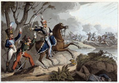 To franske officerer taget til fange i slaget ved Albuera - i "Historiske, militære og flådeanekdoter..." af Edward Orne af Unknown artist